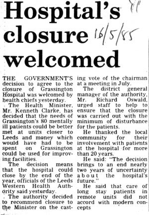 Grassington hospital closure 16th May 1985 